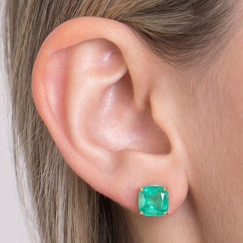 Brinco solitário de esmeralda  cushion 4,83cts