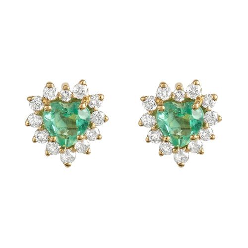 Brinco esmeralda coração 0,76ct e brilhantes
