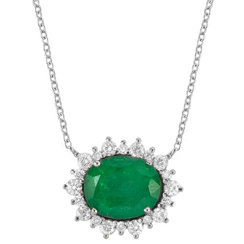 Colar esmeralda oval 2,79cts e 42 pontos de brilhantes