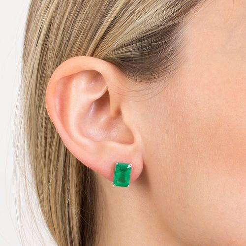 Brinco solitário de esmeralda retangular 4,46cts