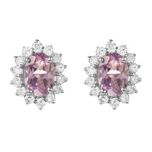 Brinco ametista lavanda oval e brilhantes