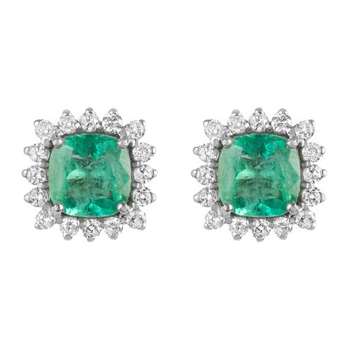 Brinco esmeralda cushion 1,85cts e brilhantes