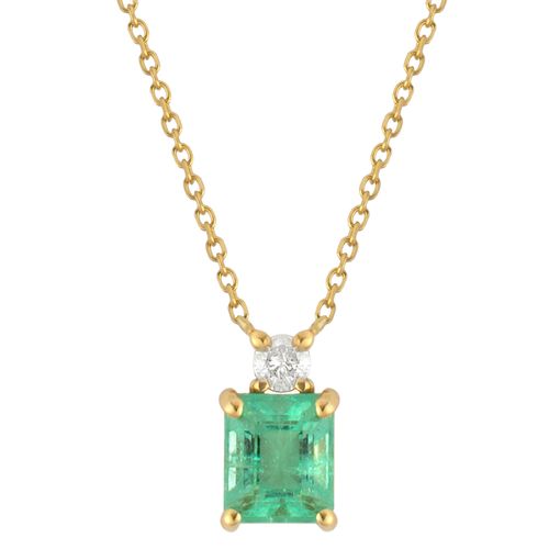 Colar esmeralda colombiana 0,53ct e 5 pontos brilhante branco
