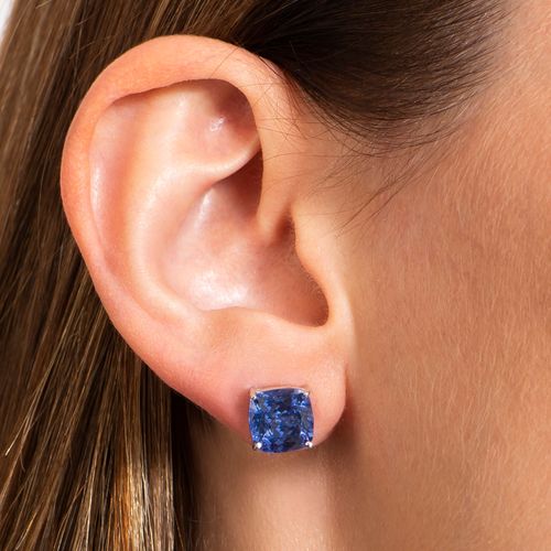 Brinco solitário tanzanita cushion 6,38cts