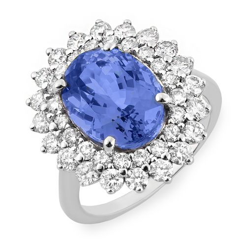 Anel tanzanita 4,19cts e brilhantes ao redor