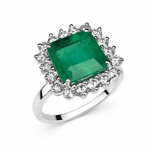 Anel esmeralda 2,94cts e brilhantes brancos