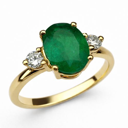 Anel esmeralda oval e brilhantes