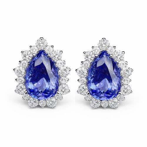 Brinco tanzanita gota 2,97cts e brilhantes brancos