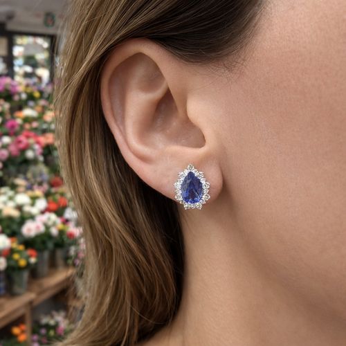 Brinco tanzanita gota 2,97cts e brilhantes brancos