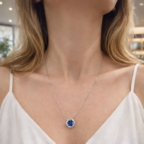 Colar tanzanita redonda 1,71cts e brilhantes brancos