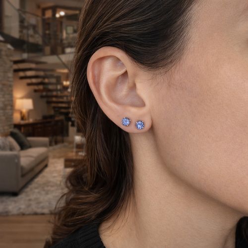 Brinco solitário tanzanita redonda 1,20cts