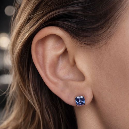 Brinco solitário tanzanita cushion 2,38cts