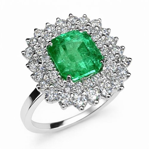 Anel esmeralda colombiana 1,95cts e brilhantes