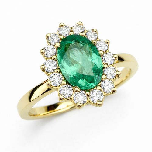 Anel esmeralda oval 65 pontos e brilhantes