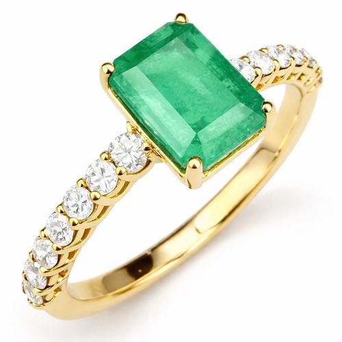 Anel esmeralda retangular 1,02cts e brilhantes