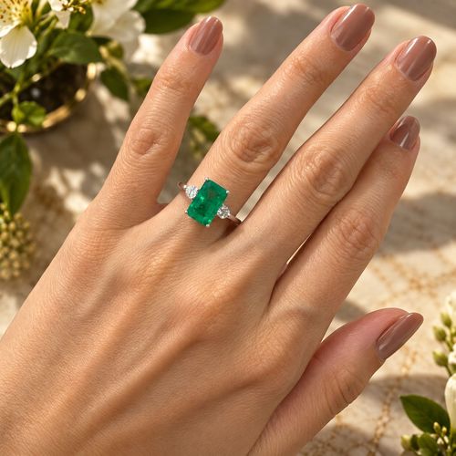 Anel esmeralda 2,20cts e brilhantes brancos